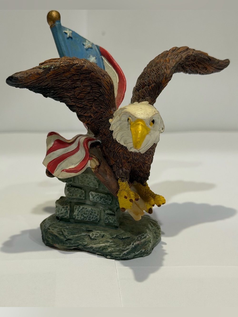 Patriotic American Eagle Ceramic Figurine Bald Eagle w/ American Flag